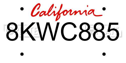8KWC885 California License Plate