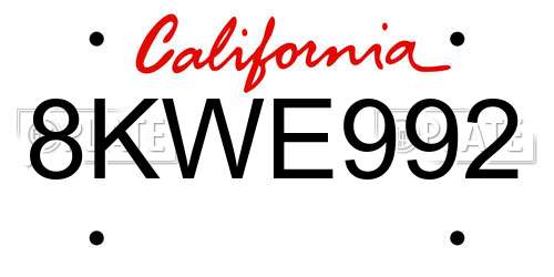 8KWE992 California License Plate