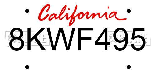 8KWF495 California License Plate