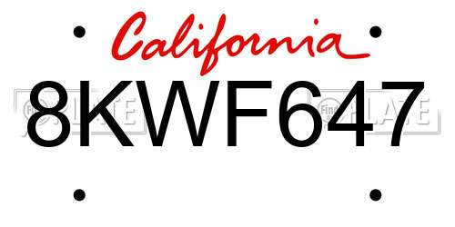 8KWF647 California License Plate