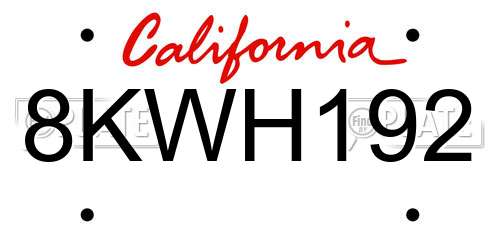 8KWH192 California License Plate