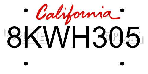 8KWH305 California License Plate