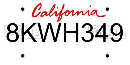 8KWH349 California License Plate