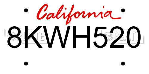 8KWH520 California License Plate