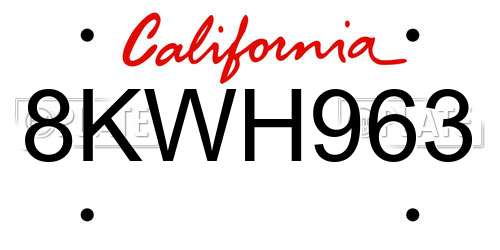 8KWH963 California License Plate