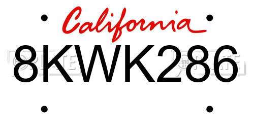 8KWK286 California License Plate