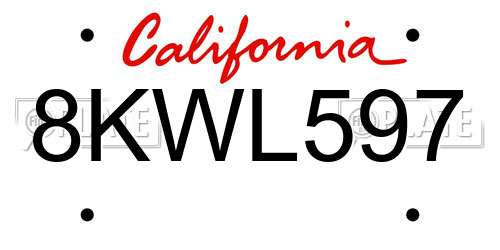 8KWL597 California License Plate