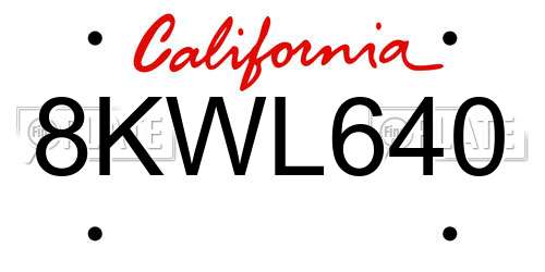 8KWL640 California License Plate