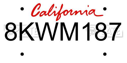 8KWM187 California License Plate