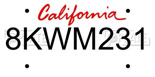 8KWM231 California License Plate