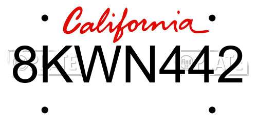 8KWN442 California License Plate