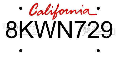 8KWN729 California License Plate