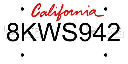 8KWS942 California License Plate