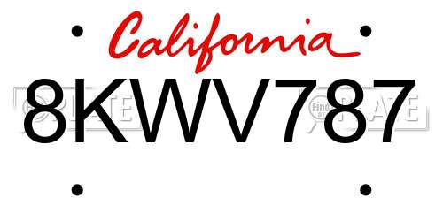8KWV787 California License Plate