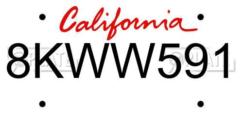 8KWW591 California License Plate