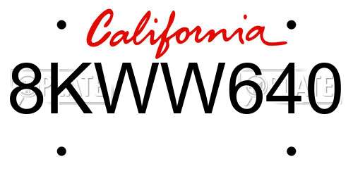 8KWW640 California License Plate