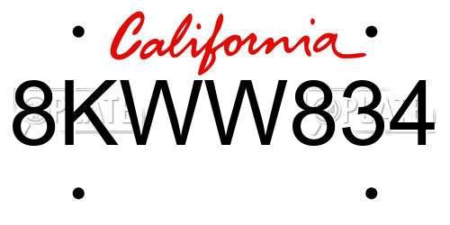 8KWW834 California License Plate