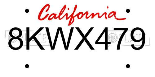 8KWX479 California License Plate