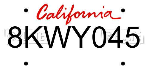 8KWY045 California License Plate