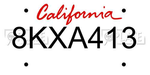 8KXA413 California License Plate