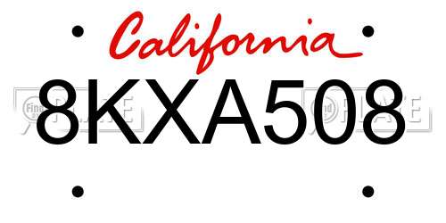8KXA508 California License Plate