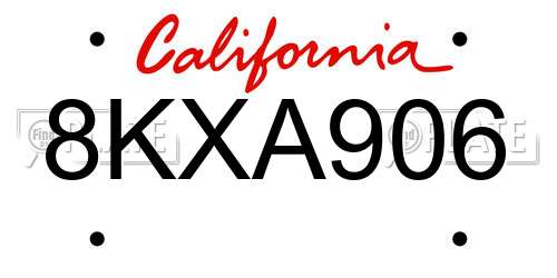 8KXA906 California License Plate