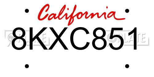 8KXC851 California License Plate