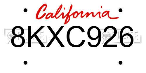 8KXC926 California License Plate