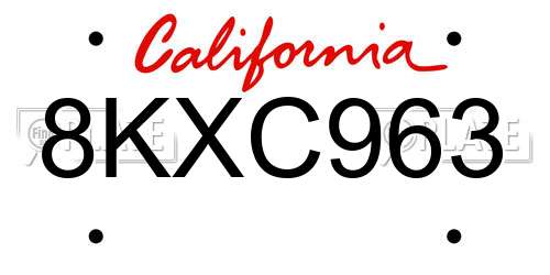 8KXC963 California License Plate