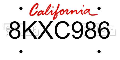 8KXC986 California License Plate