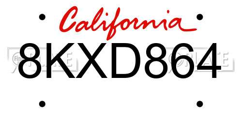 8KXD864 California License Plate