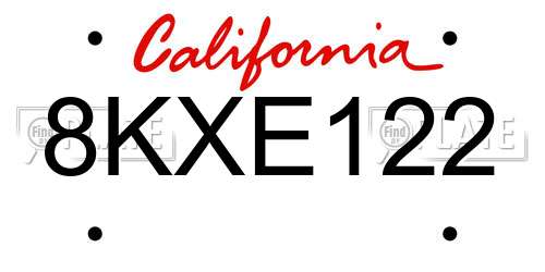 8KXE122 California License Plate
