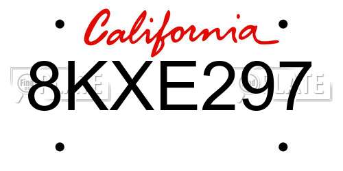 8KXE297 California License Plate