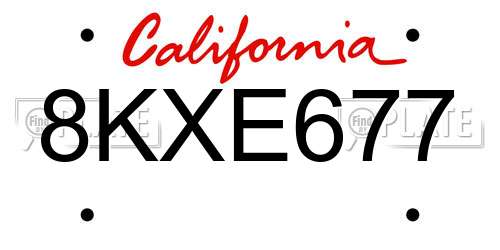 8KXE677 California License Plate