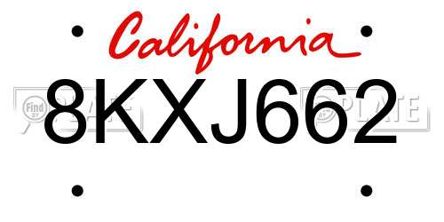 8KXJ662 California License Plate