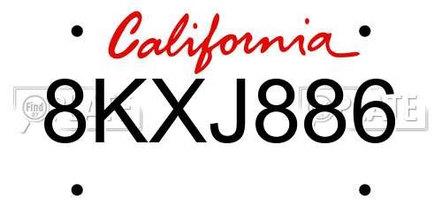 8KXJ886 California License Plate
