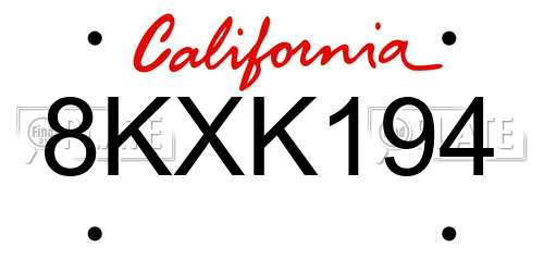 8KXK194 California License Plate