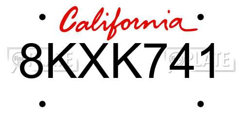 8KXK741 California License Plate