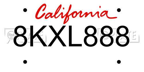 8KXL888 California License Plate