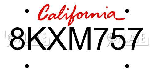 8KXM757 California License Plate