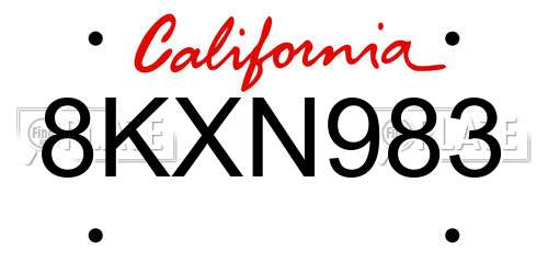8KXN983 California License Plate