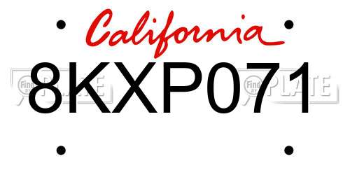 8KXP071 California License Plate