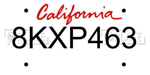 8KXP463 California License Plate