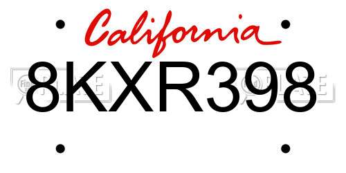 8KXR398 California License Plate
