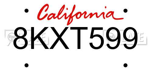 8KXT599 California License Plate