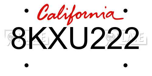8KXU222 California License Plate