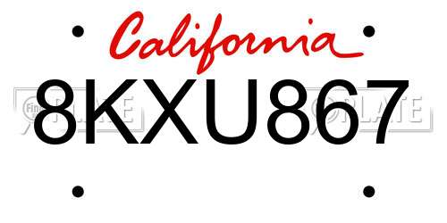8KXU867 California License Plate