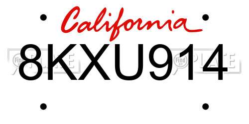 8KXU914 California License Plate