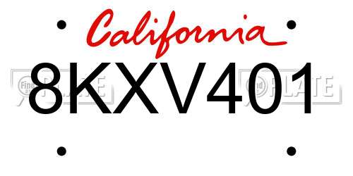 8KXV401 California License Plate