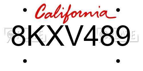 8KXV489 California License Plate
